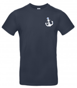 Dunkelblaues Vereins-T-Shirt mit weißem Anker-Logo